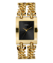 Guess Trend Multi Chain Black Dial Gold Steel Strap Watch for Women - U1117L5