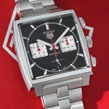 Tag Heuer Monaco Automatic Chronograph Black Dial Silver Steel Strap Watch for Men - CBL2113.BA0644