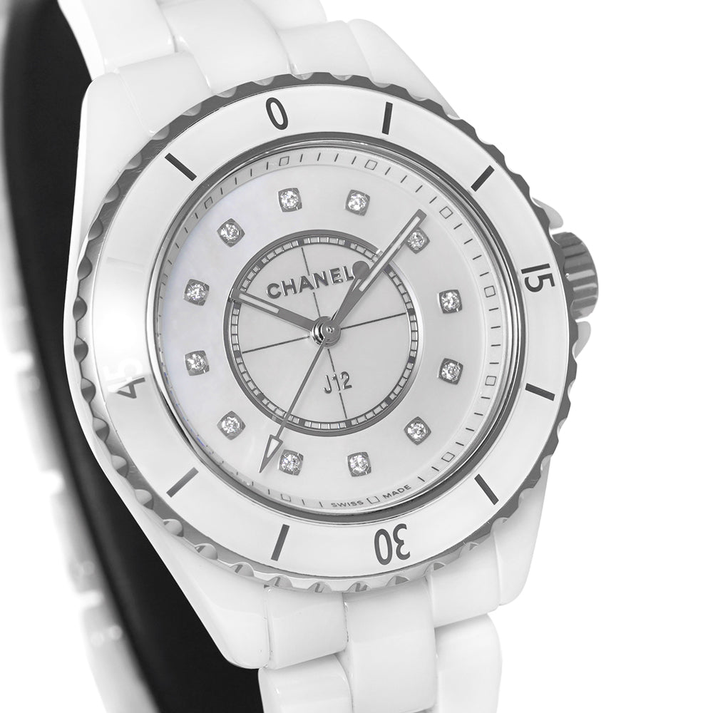 Chanel J12 Diamonds Mother of Pearl White Dial White Steel Strap Watch for  Women Watch for Women