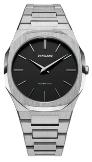 D1 Milano Ultra Thin Matte Black Dial Silver Steel Strap Watch for Men - D1-UTBJ40