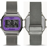 Fossil Retro Digital Purple Dial Grey Mesh Strap Watch for Men - FS5888