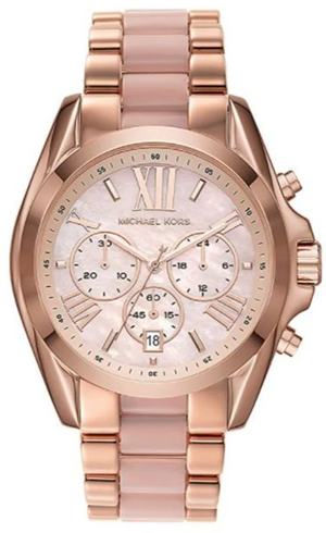 Michael Kors Bradshaw Chronograph Pink Dial Two Tone Steel Strap Watch For Women - MK6830