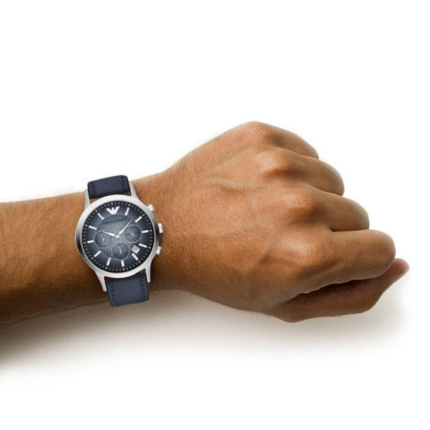 Emporio Armani Classic Chronograph Blue Dial Blue Leather Strap