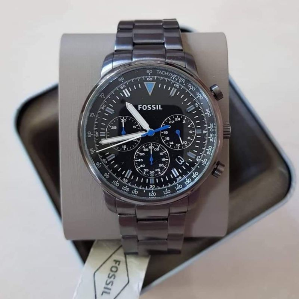 Fossil Goodwin Chrono Analog Black Dial Black Steel Strap Watch