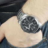 Guess Exec Chronograph Quartz Black Dial Silver Steel Strap Watch For Men - W0075G1