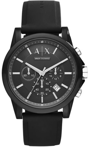 Armani Exchange Outerbanks Chronograph Black Dial Black Silicone Strap Watch For Men - AX1326