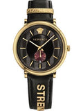 Versace V-Circle Manifesto Edition Black Dial Black Leather Strap Watch for Men - VBQ050017