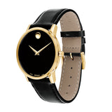 Movado Museum Black Dial Black Leather Strap Watch For Men - 606876