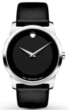 Movado Museum Black Dial Black Leather Strap Watch For Men - 606502