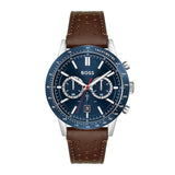 Hugo Boss Allure Chronograph Blue Dial Brown Leather Strap Watch for Men - 1513921