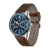 Hugo Boss Allure Chronograph Blue Dial Brown Leather Strap Watch for Men - 1513921
