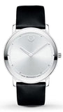 Movado Sapphire Silver Dial Black Leather Strap Watch for Men - 606694