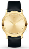 Movado Sapphire Gold Dial Black Leather Strap Watch For Men - 606883