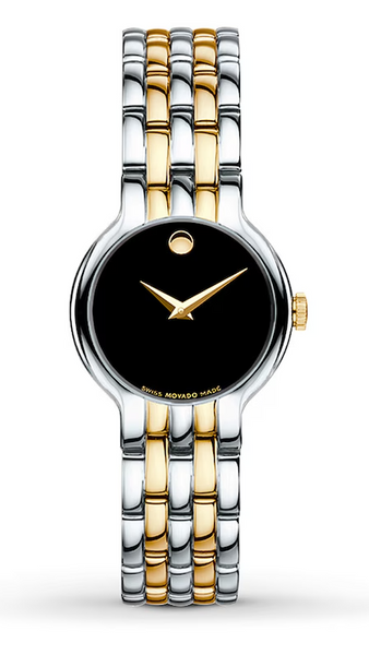 Movado Veturi Quartz Black Dial Two Tone Steel Strap Watch