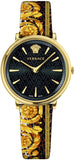 Versace V-Circle Black Dial Gold Leather Strap Watch for Women - VBP13017