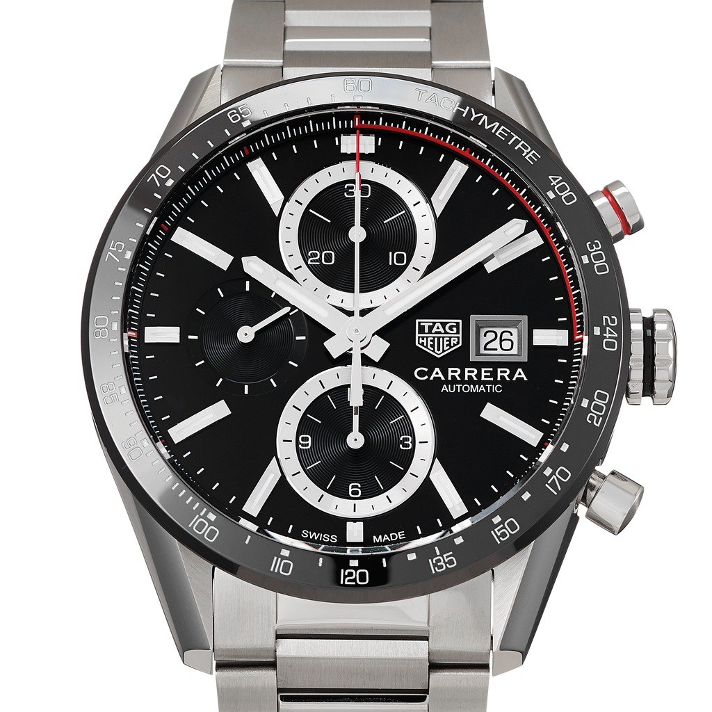 Tag Heuer Carrera Automatic Chronograph Black Dial Silver Steel