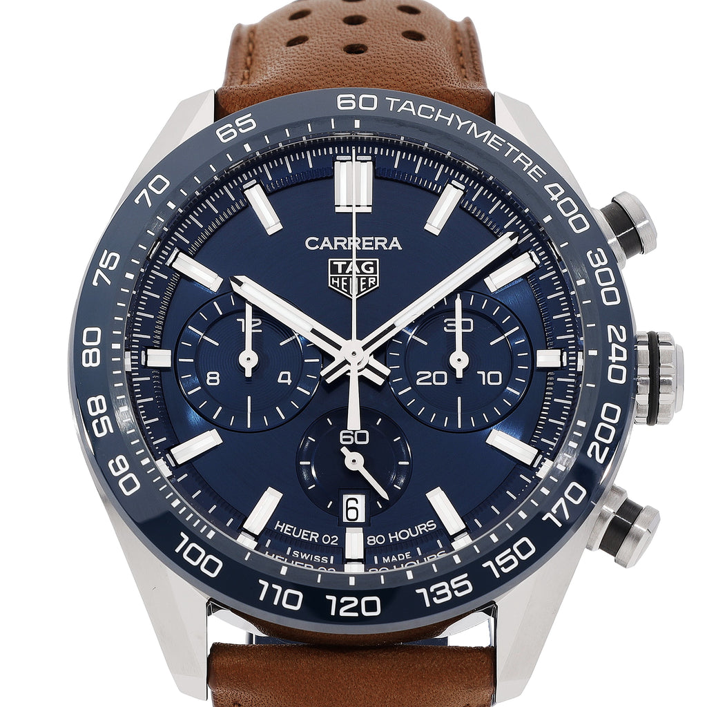 Tag Heuer Carrera Chronograph Automatic Blue Dial Leather Strap Men's Watch  CBN2A1A.FC6537