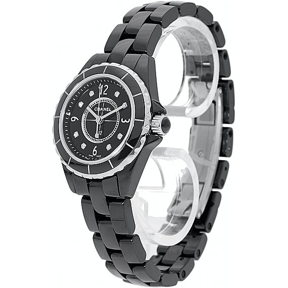 Chanel J12 Diamonds Black Dial Black Steel Strap Watch for Women Watch for  Women