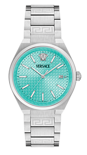 Versace V-Auria Quartz Turquoise Dial Silver Steel Strap Watch for Women - VE0F00225