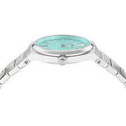 Versace V-Auria Quartz Turquoise Dial Silver Steel Strap Watch for Women - VE0F00225