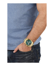 Versace V-Ray Chronograph Green Dial Gold Steel Strap Watch For Men - VE2I00621