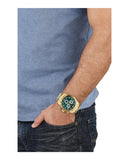 Versace V-Ray Chronograph Quartz Green Dial Gold Steel Strap Watch For Men - VE2I00621