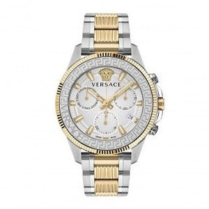 Versace Greca Action Chronograph Quartz Silver Dial Two Tone Steel Strap Watch for Men - VE3J00522