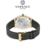 Versace Greca Time Quartz Black Dial Brown Leather Strap Watch For Men - VE3K00222