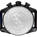 Versace V-Ray Chronograph Quartz Blue Dial Black Leather Strap Watch For Men - VEDB00418