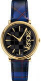 Versace V-Circle Black Dial Blue Leather Strap Watch for Women - VE8100218