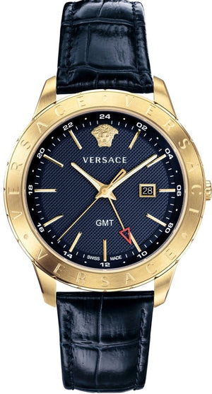 Versace Univers Navy Blue Dial Navy Blue Leather Strap Watch for Men - VEBK00318