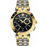 Versace V-Race Quartz Black Dial Gold Steel Strap Watch For Men - VEBV00519