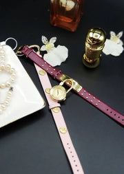 Versace Medusa Lock Icon Gold Dial Red Leather Strap Watch for Women - VEDW00319