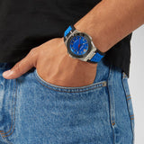 Versace Chain Reaction Quartz Blue Dial Blue & Black Leather Strap Watch for Men - VEDY00119