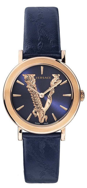 Versace Virtus Quartz Blue Dial Blue Leather Strap Watch for Women - VEHC00419