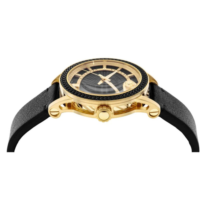Versace Code Quartz Black Dial Black Leather Strap Watch For Men - VEP