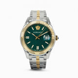 Versace Greca Time Quartz Green Dial Two Tone Steel Strap Watch For Men - VE3K00422