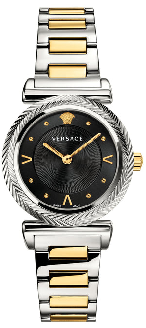 Versace V-Motif Black Dial Two Tone Steel Strap Watch for Women - VERE00518