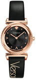Versace V-Motif Vintage Logo Black Dial Black Leather Strap Watch for Women - VERE00818