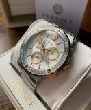Versace Greca Chronograph White Dial Two Tone Steel Strap Watch For Men - VEZ900321