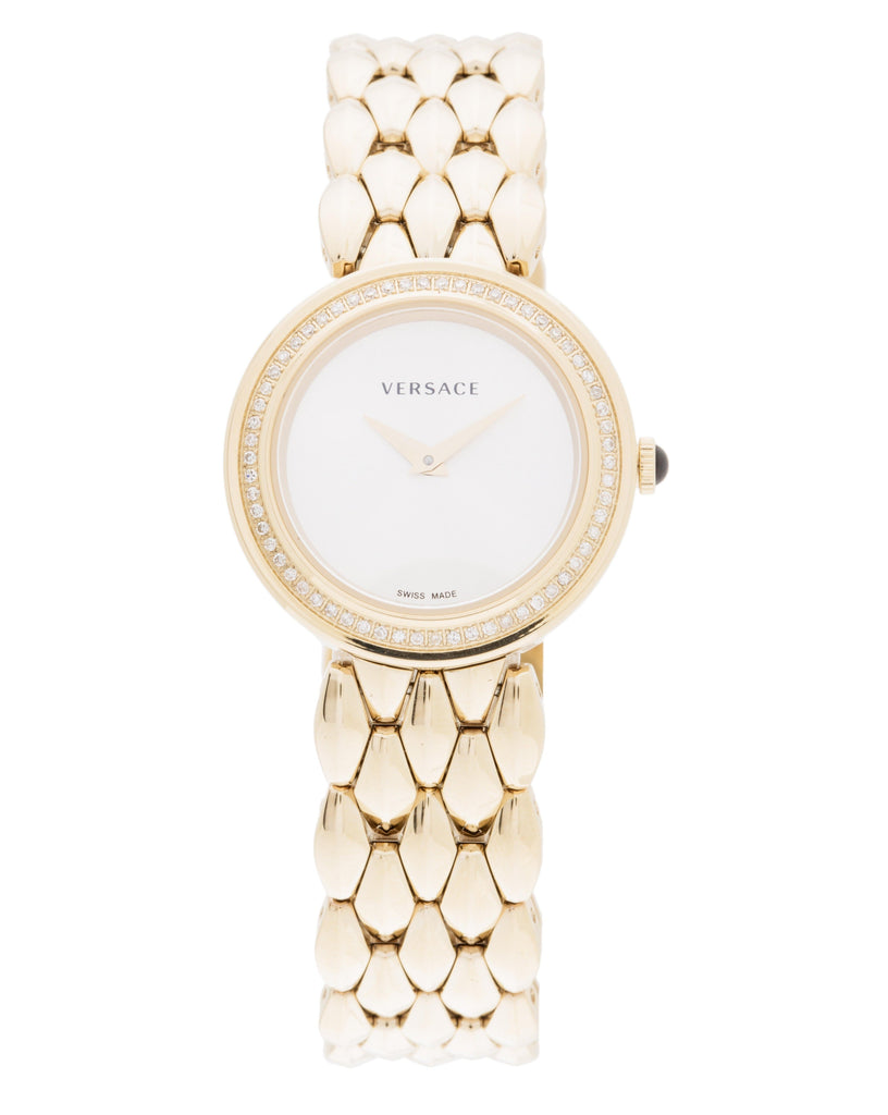 Versace Rattle Versace V Flare Diamonds Silver Dial Gold Steel Strap Watch for Women