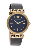 Versace Greca Meander Black Dial Black Leather Strap Watch for Women - VELW00420