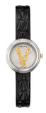 Versace Virtus Quartz White Dial Black Leather Strap Watch For Women - VET300421