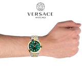 Versace Hellenyium Quartz Green Dial Two Tone Steel Strap Watch For Men - VEVI00620