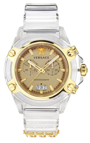 Versace Icon Active Chronograph Gold Dial White Silicone Strap Watch for Men - VEZ700121