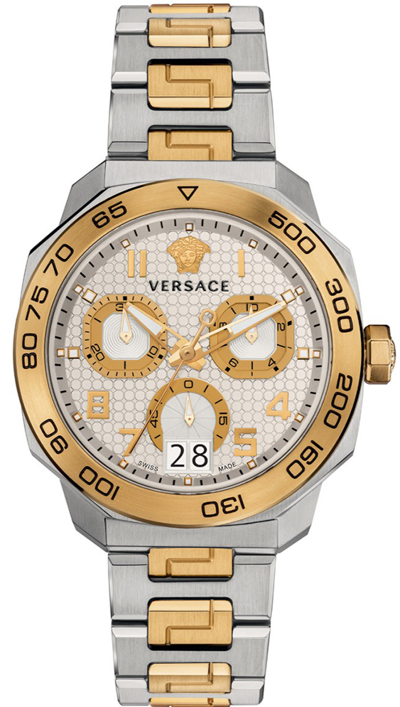 Versace Dylos Chronograph Silver Dial Two Tone Steel Strap Watch