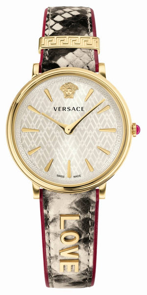 Versace V Circle Quartz White Dial Brown Leather Strap Watch For Women - VBP08017