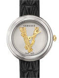 Versace Virtus Quartz White Dial Black Leather Strap Watch For Women - VET300421