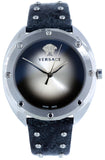 Versace Shadov Quartz Silver Dial Black Snake Leather Strap Watch for Women - VEBM00118