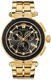 Versace Greca Sport Quartz Black Dial Gold Steel Strap Watch for Men - VEZ300721